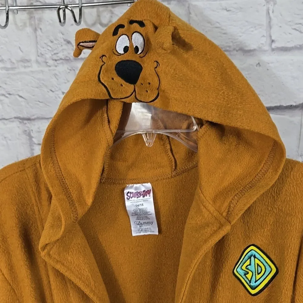 Scooby-Doo Hooded Robe Kids Unisex Fleece Bathrobe Belted Boys Girls Brown Dog